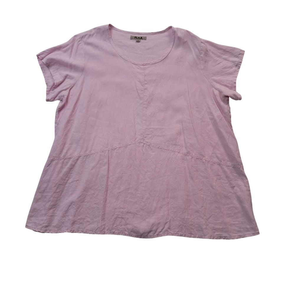FLAX Linen Top Womens 1G US 18/20 Pink Short Sleeve Scoop Neck Casual Lagenlook